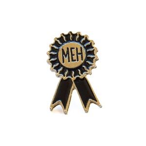 Meh ribbon enamel pin